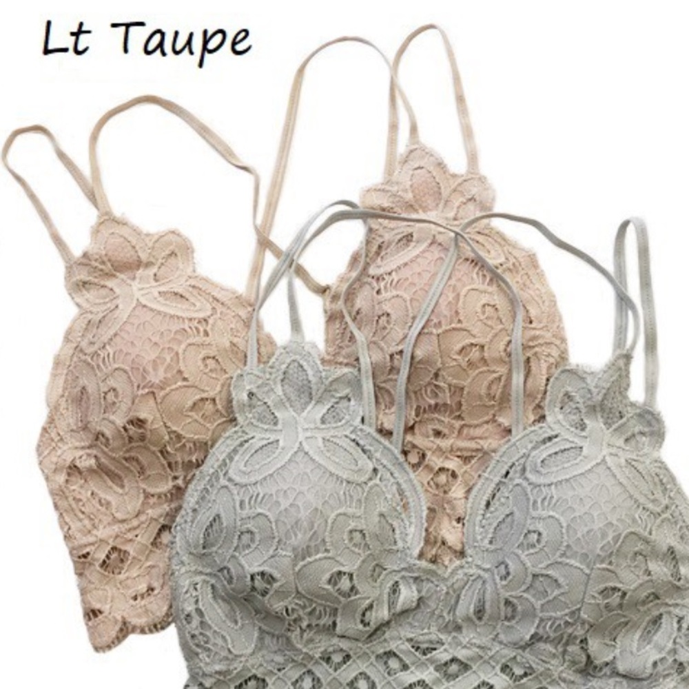 Restocked Boho Floral Anemone Light Taupe Soft Lace Bralette - Picture 2 of 6